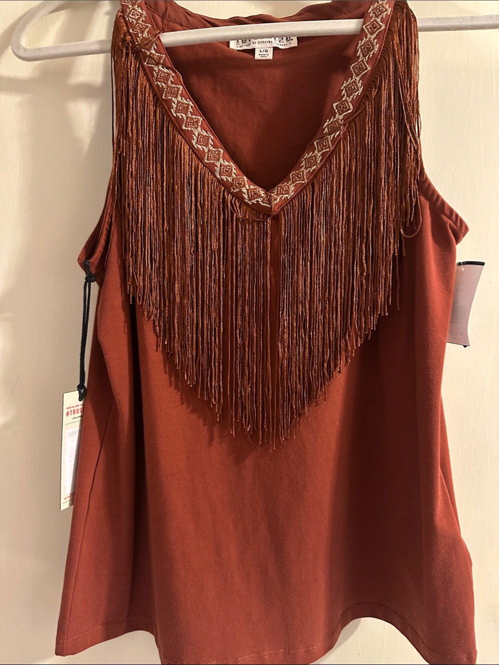 Idyllwind Rust Fringe V-Neck Tank Top